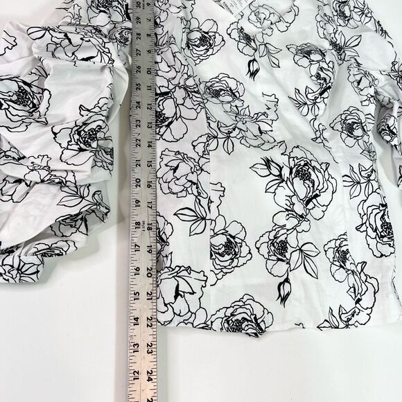 White House Black Market Poplin Top Womens Jasmine White 4 Ruched Sleeve Tie NEW - Picture 5 of 12